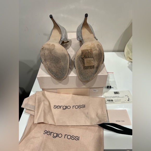 Silver Sergio Rossi chain heel sandals with Python print ankle tie heel sandals - Picture 7 of 13